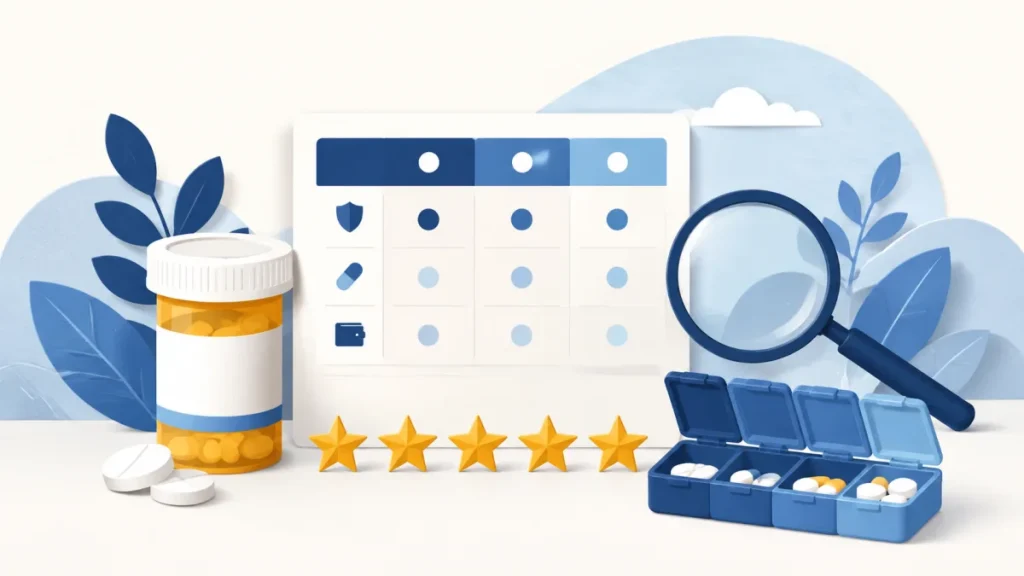 Illustration of Medicare drug plan star ratings and prescription comparison