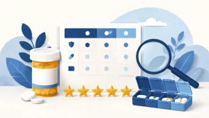 Illustration of Medicare drug plan star ratings and prescription comparison