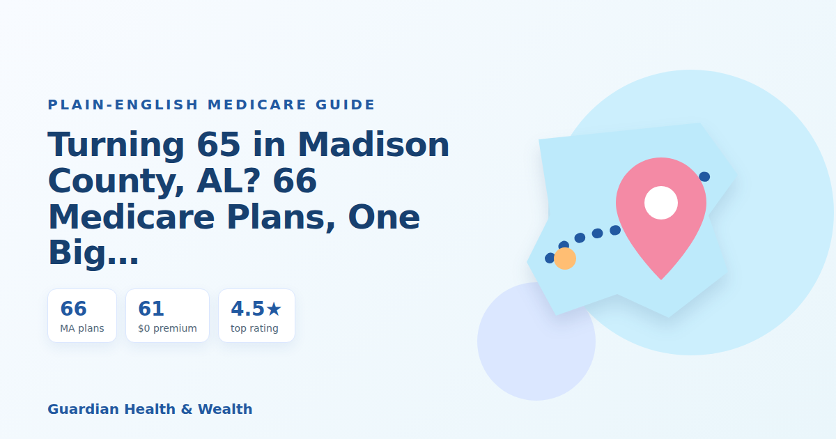 Illustrated guide: Turning 65 in Madison County, AL? 66 Medicare Plans, One Big Decision (2026)